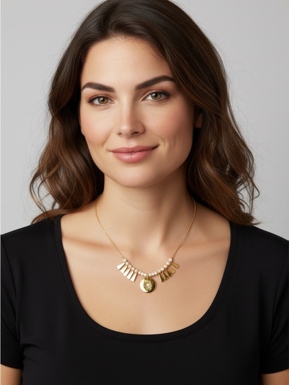 Anthropologie Gold-tone Boho Necklace with Cloudy White Beads - Women Jewelry